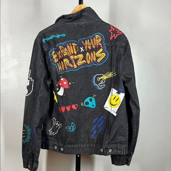 Brooklyn Cloth Black Jean Jacket with Colorful Patches - Picture 2 of 8